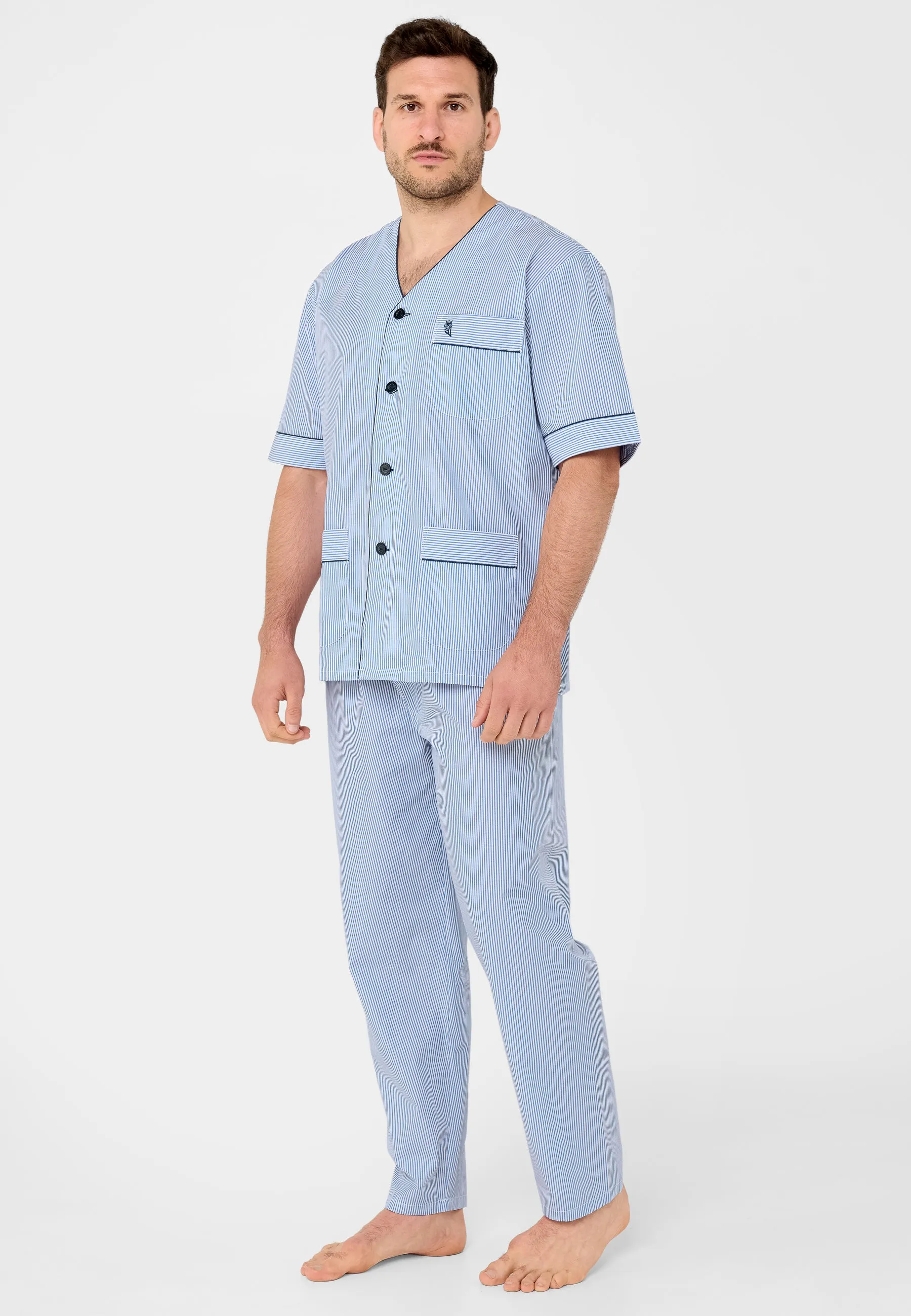 Pijama Hombre Verano Corto/Largo Popelín Rayas - Azul 6912_39