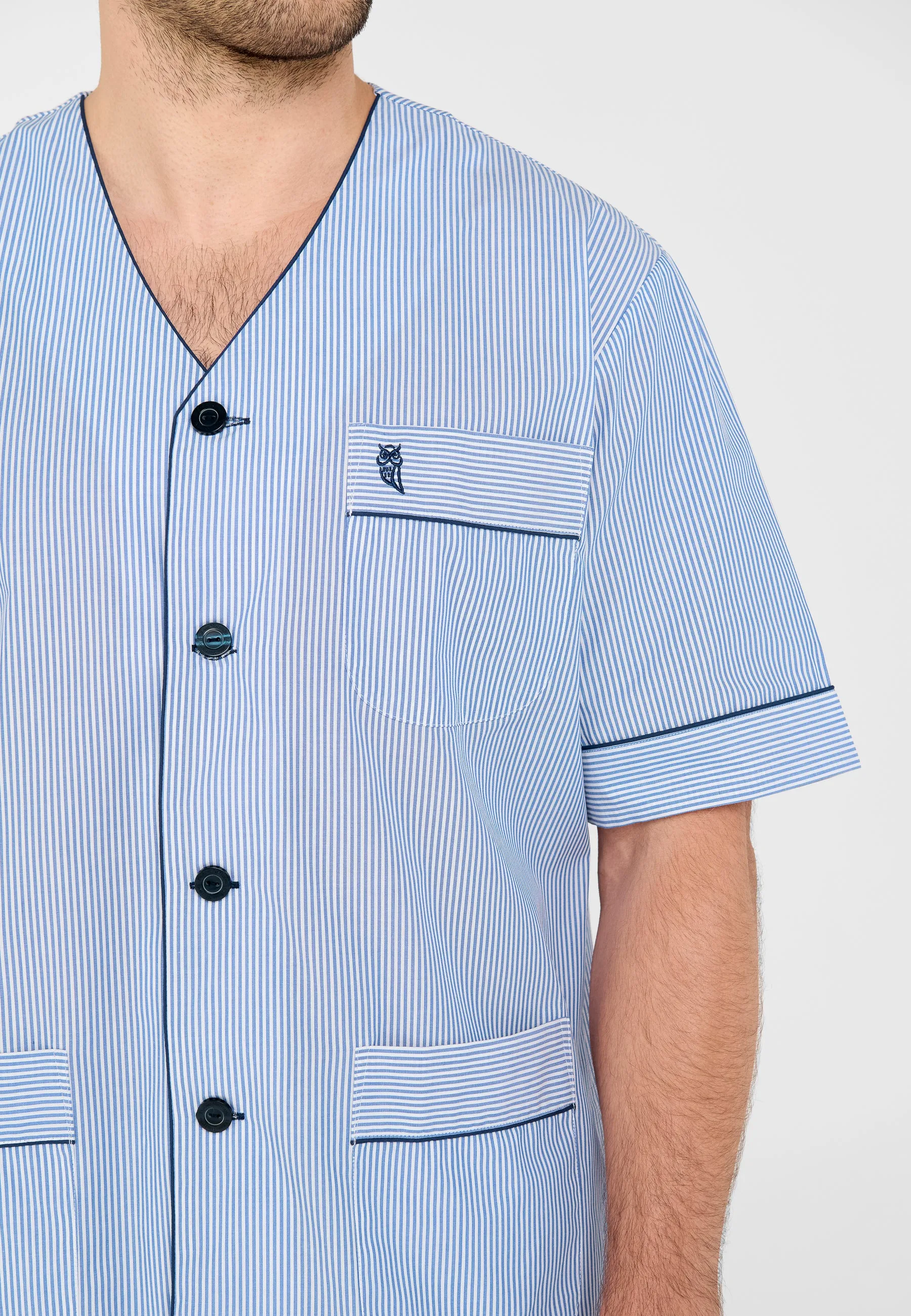 Pijama Hombre Verano Corto/Largo Popelín Rayas - Azul 6912_39