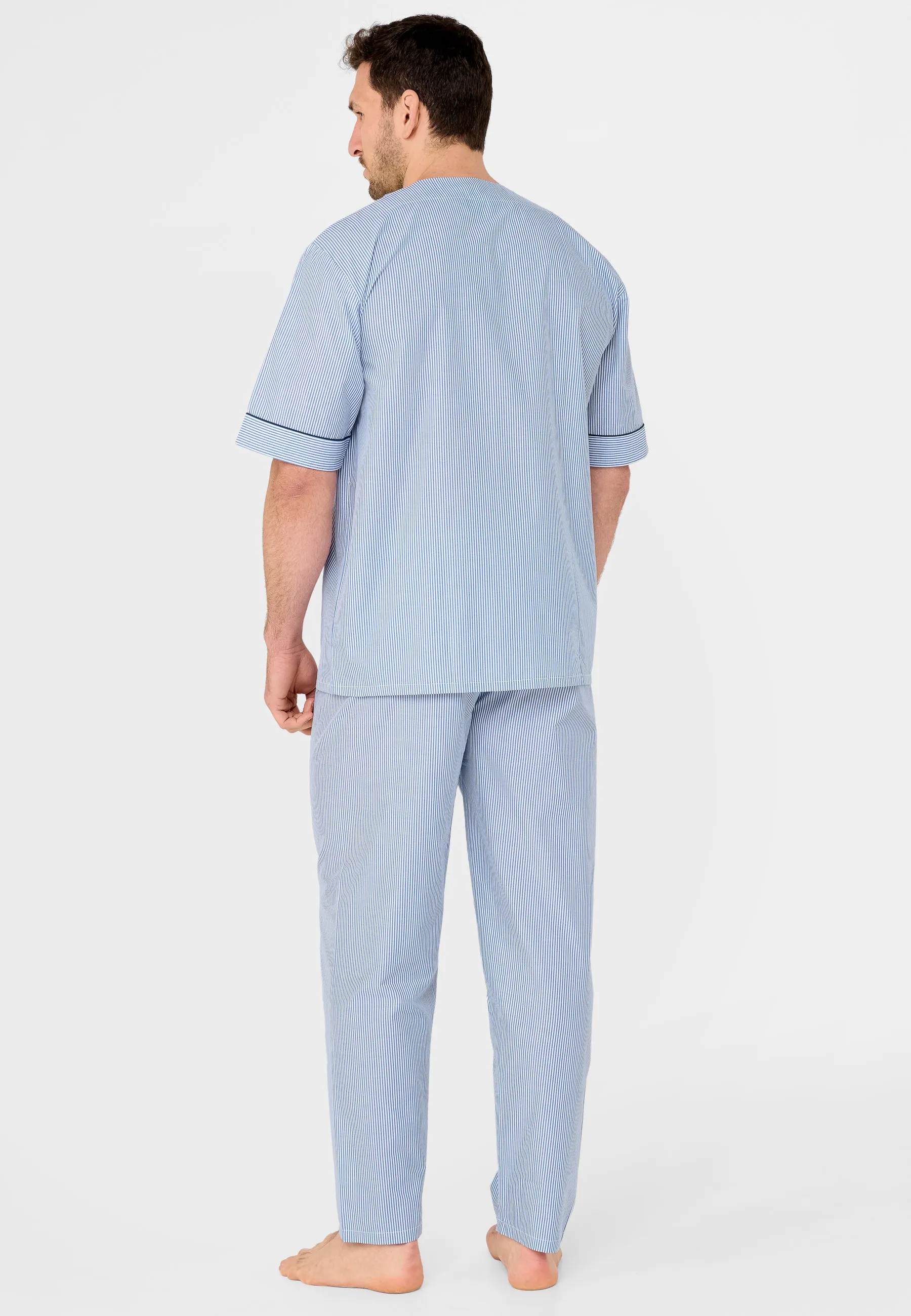 Pijama Hombre Verano Corto/Largo Popelín Rayas - Azul 6912_39