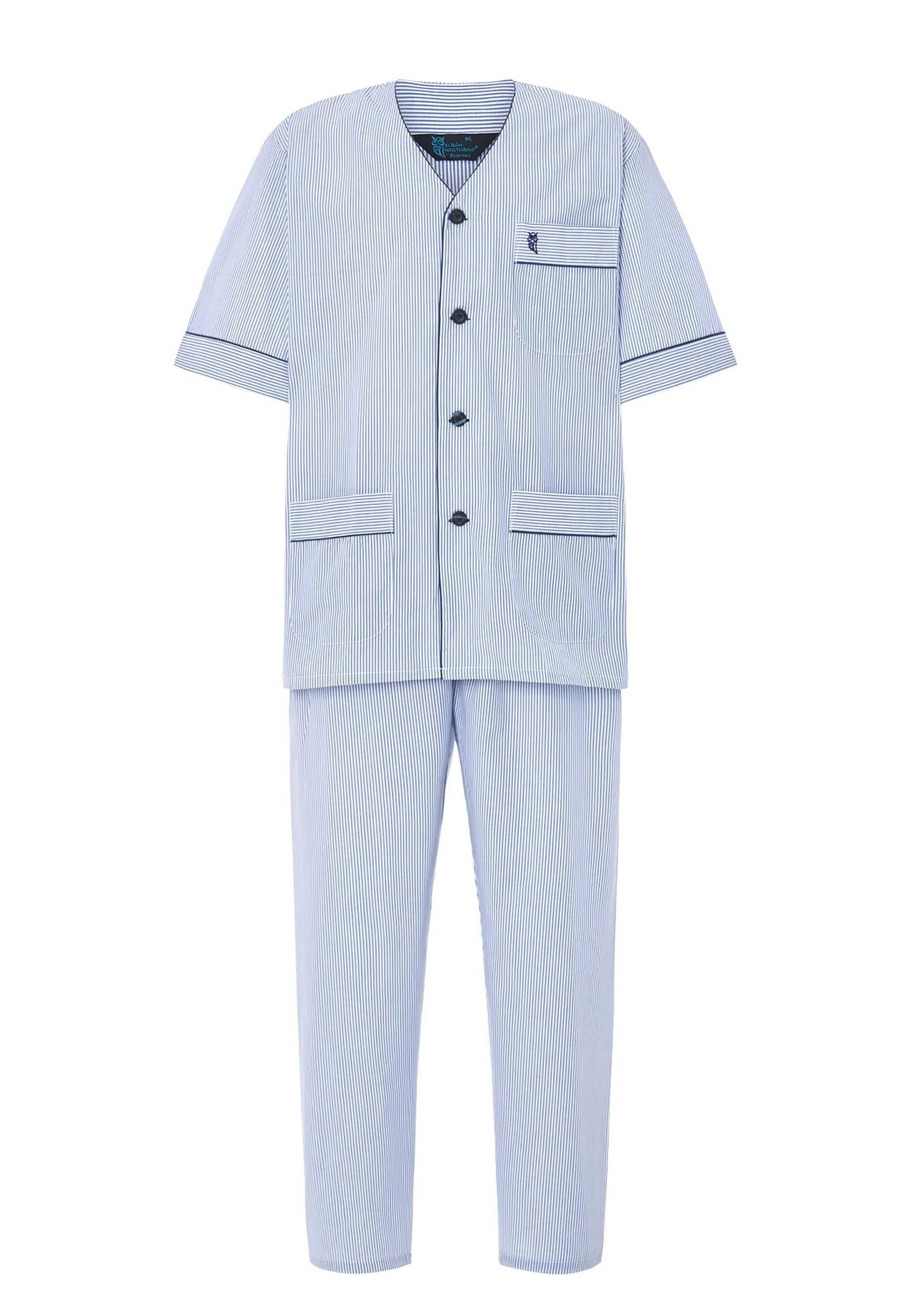 Pijama Hombre Verano Corto/Largo Popelín Rayas - Azul 6912_39