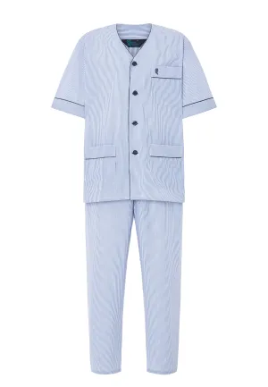 Pijama Hombre Verano Corto/Largo Popelín Rayas - Azul 6912_39