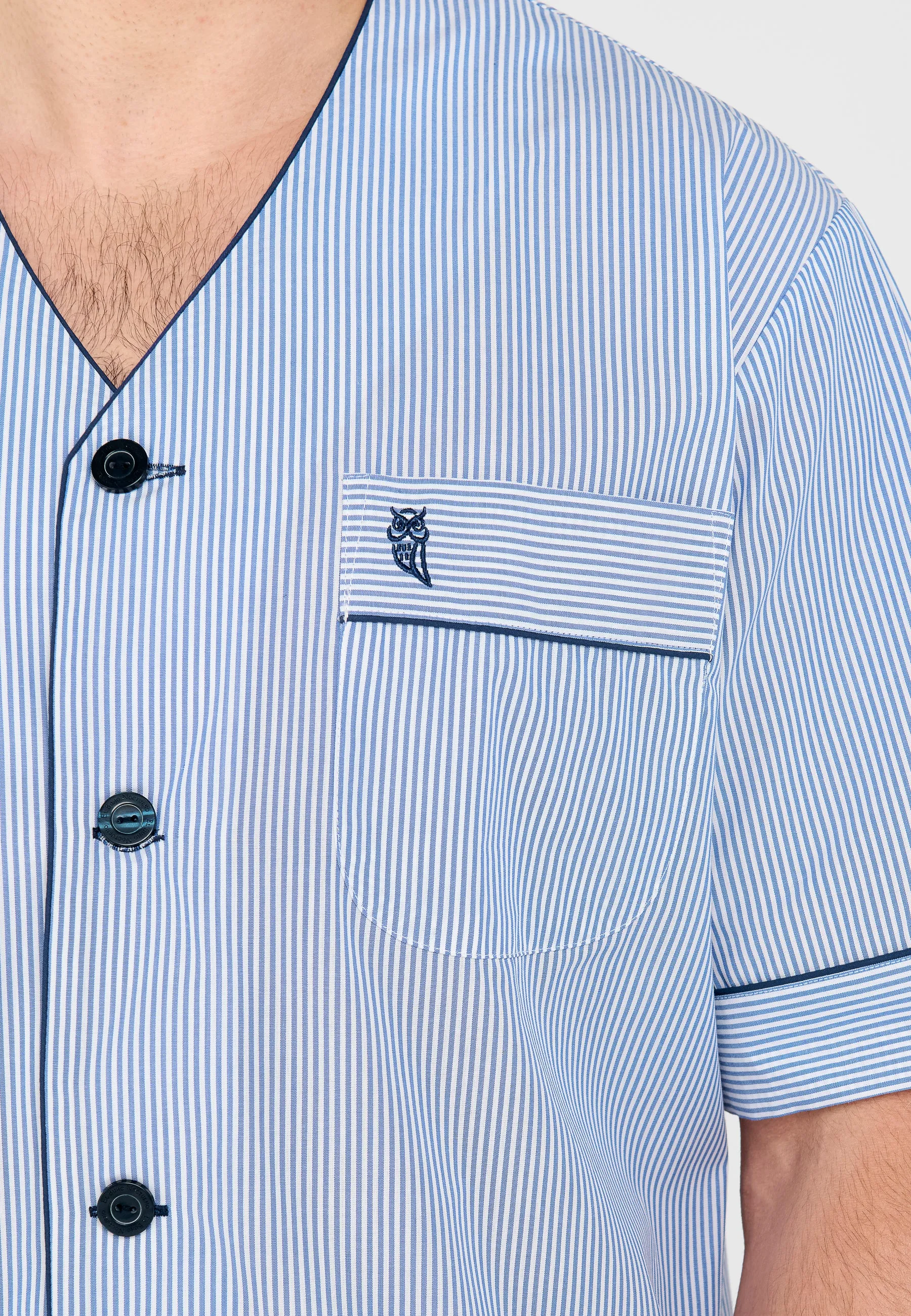 Pijama Hombre Verano Corto/Largo Popelín Rayas - Azul 6912_39