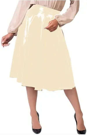 Plus Size PVC Skirts High Waist Knee Length Solid Pleated Skirt A Line Shiny Office Lady Gothic Stretch Midi Skirt Faldas
