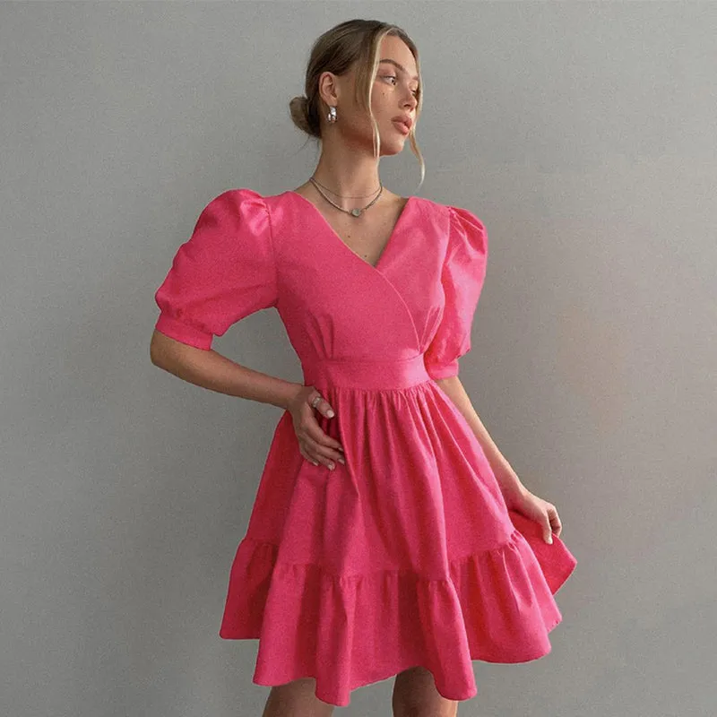 Puff Short Sleeve A-line Dress