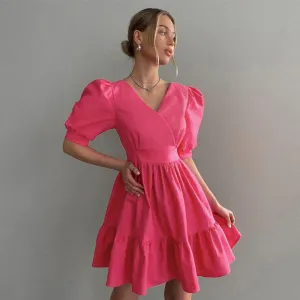 Puff Short Sleeve A-line Dress