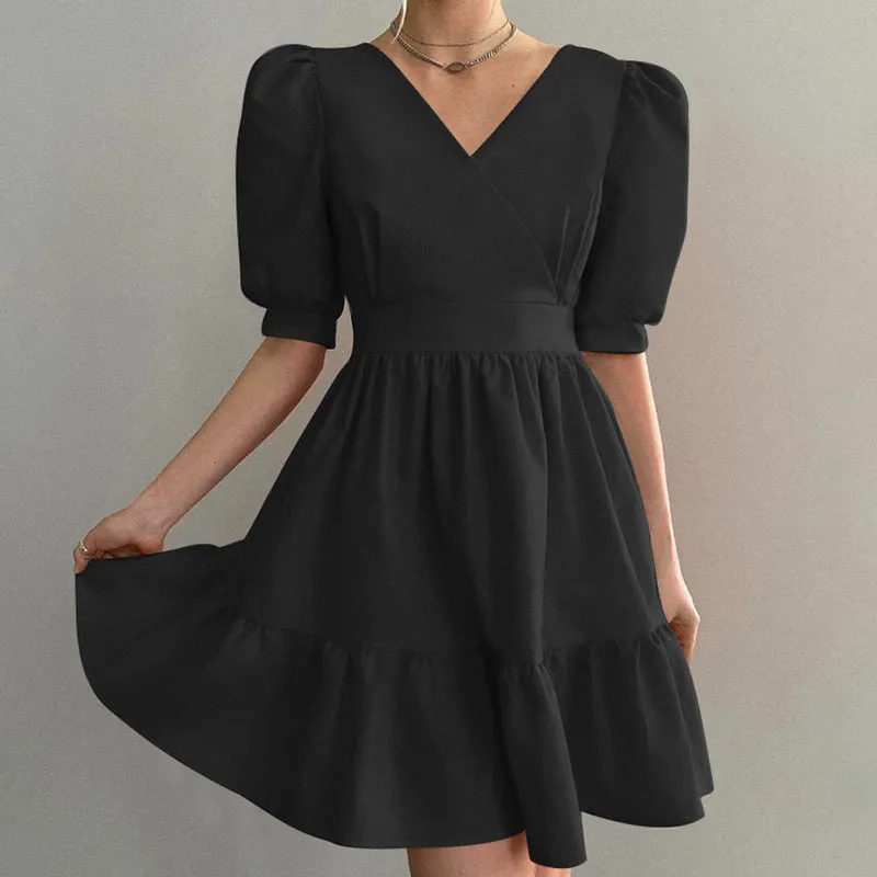 Puff Short Sleeve A-line Dress