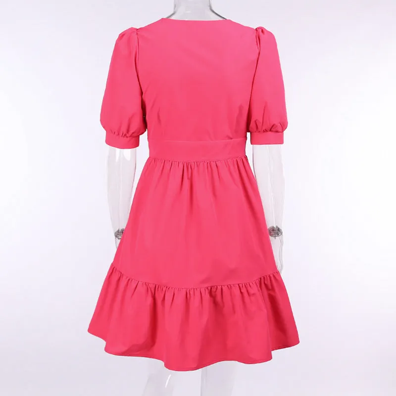 Puff Short Sleeve A-line Dress