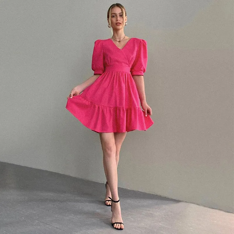 Puff Short Sleeve A-line Dress