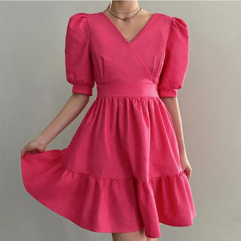Puff Short Sleeve A-line Dress