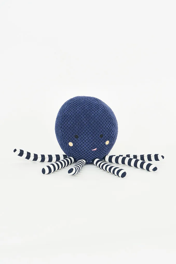 Pulpo de peluche azul y a rayas