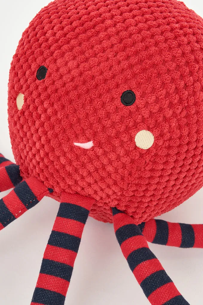 Pulpo de peluche rojo y a rayas