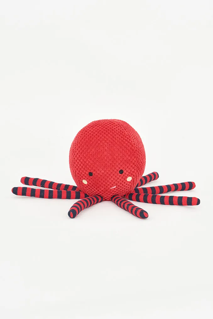 Pulpo de peluche rojo y a rayas