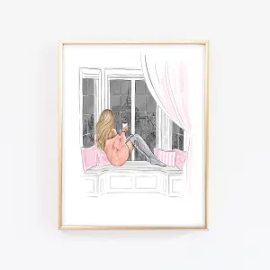 "Let`s get cozy" winter art print fashion illustration