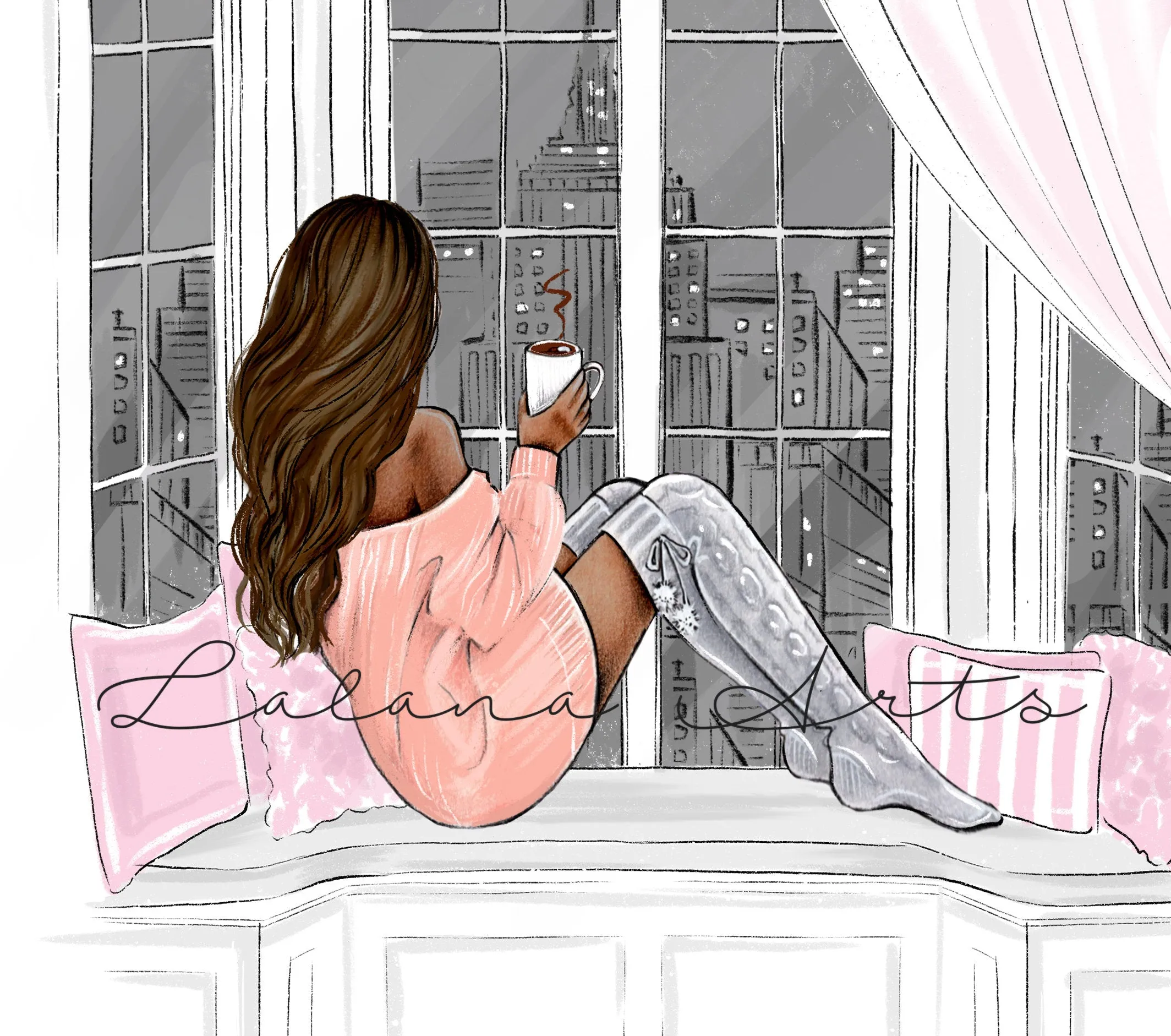"Let`s get cozy" winter art print fashion illustration