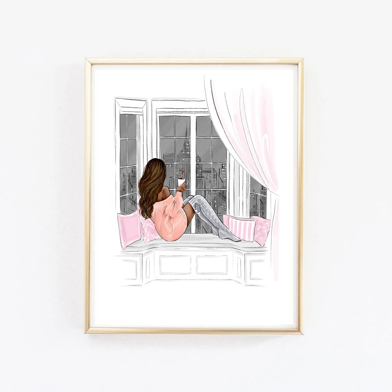 "Let`s get cozy" winter art print fashion illustration