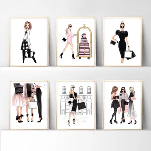 SET OF 6 ART PRINTS fashion illustrations