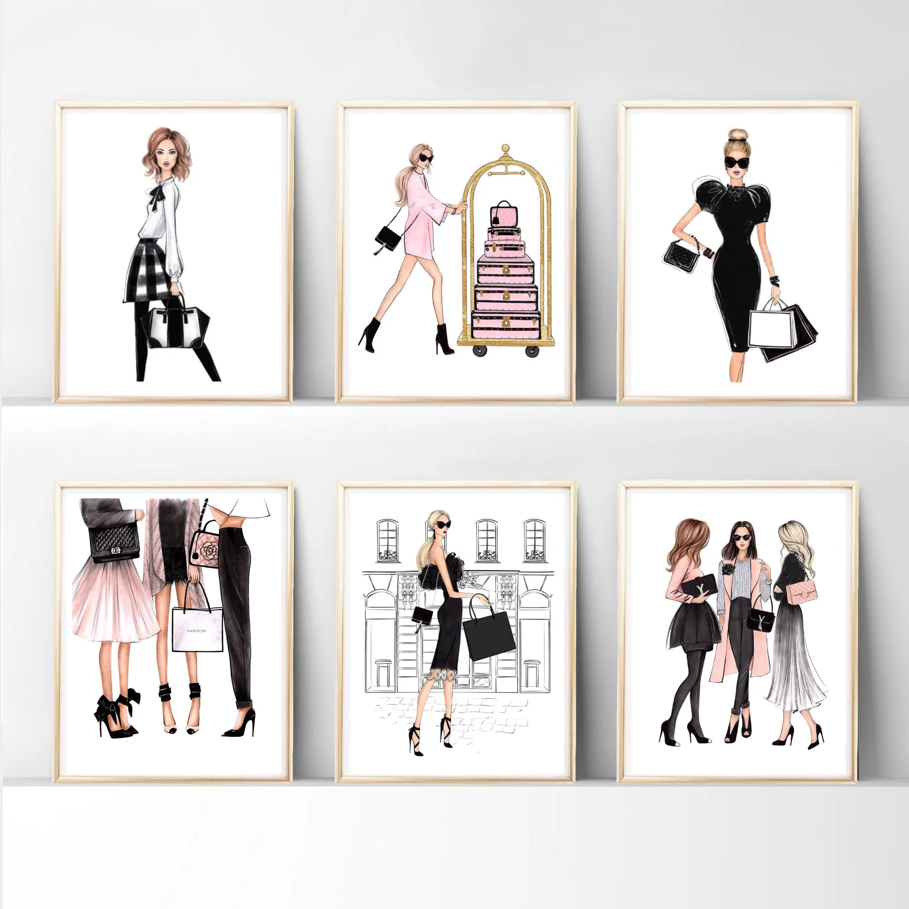 SET OF 6 ART PRINTS fashion illustrations