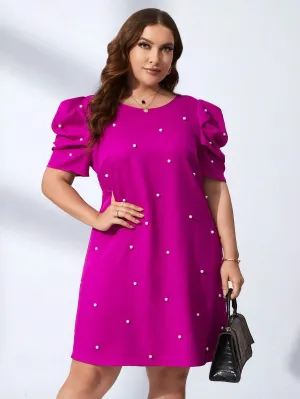 Vestido Com Manga Bufante Pérolas Plus Size - Cassidy