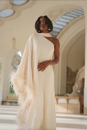 VESTIDO COMPRIDO PÉROLA COM MANGA MORCEGO