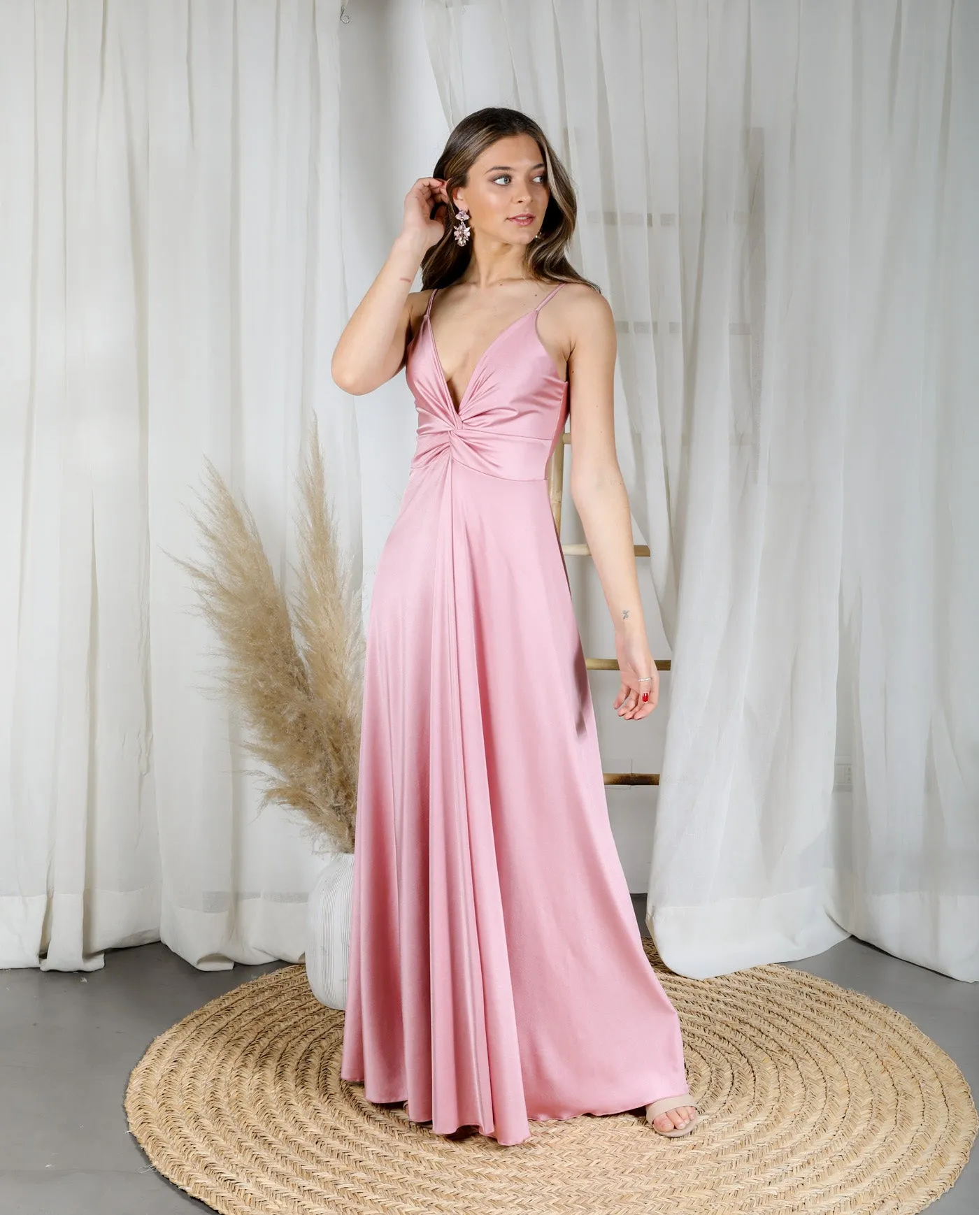 Vestido Largo de Fiesta Nudo Rosado