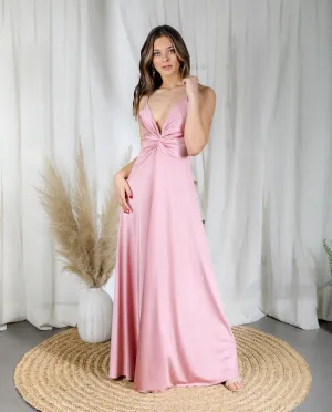 Vestido Largo de Fiesta Nudo Rosado
