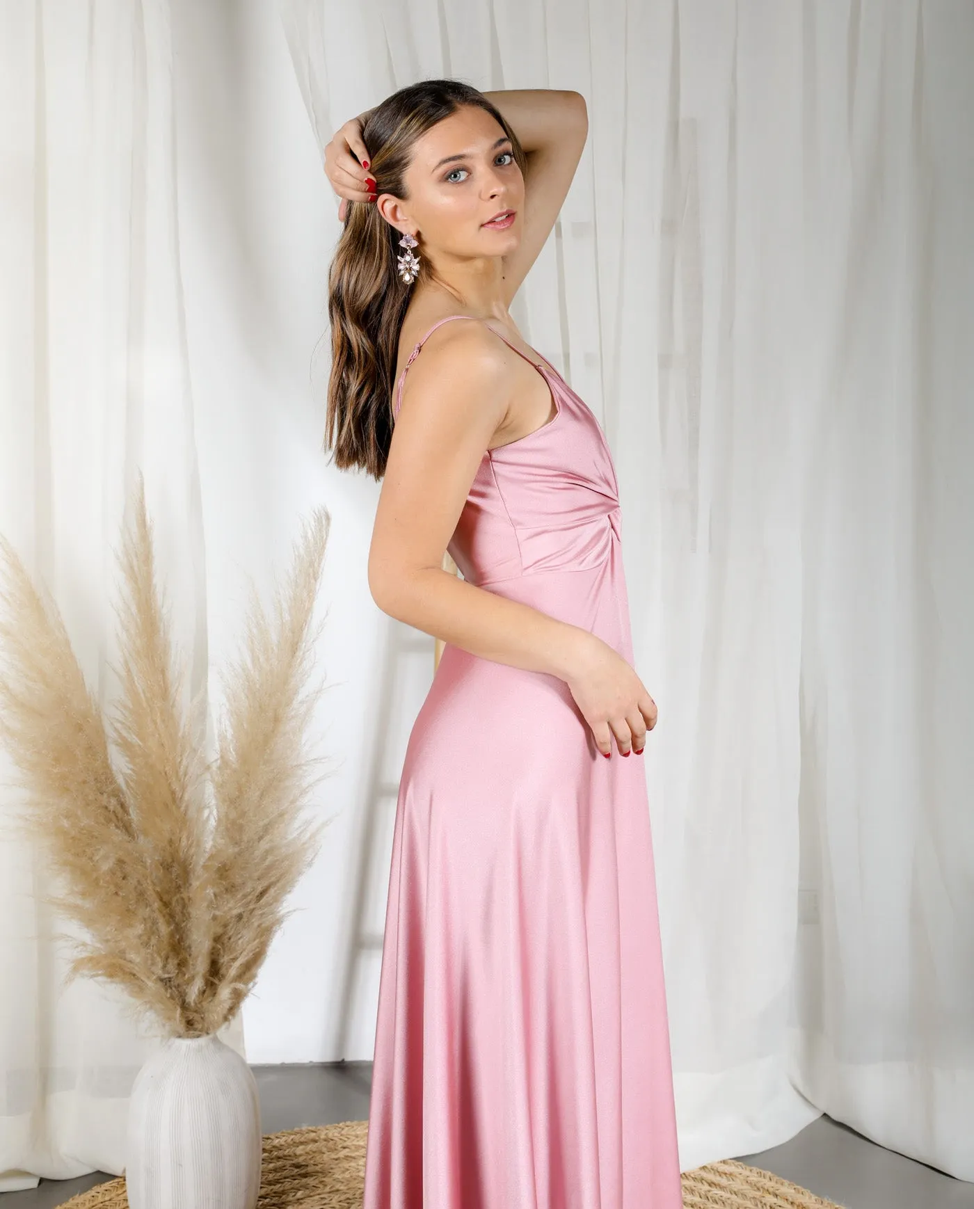Vestido Largo de Fiesta Nudo Rosado