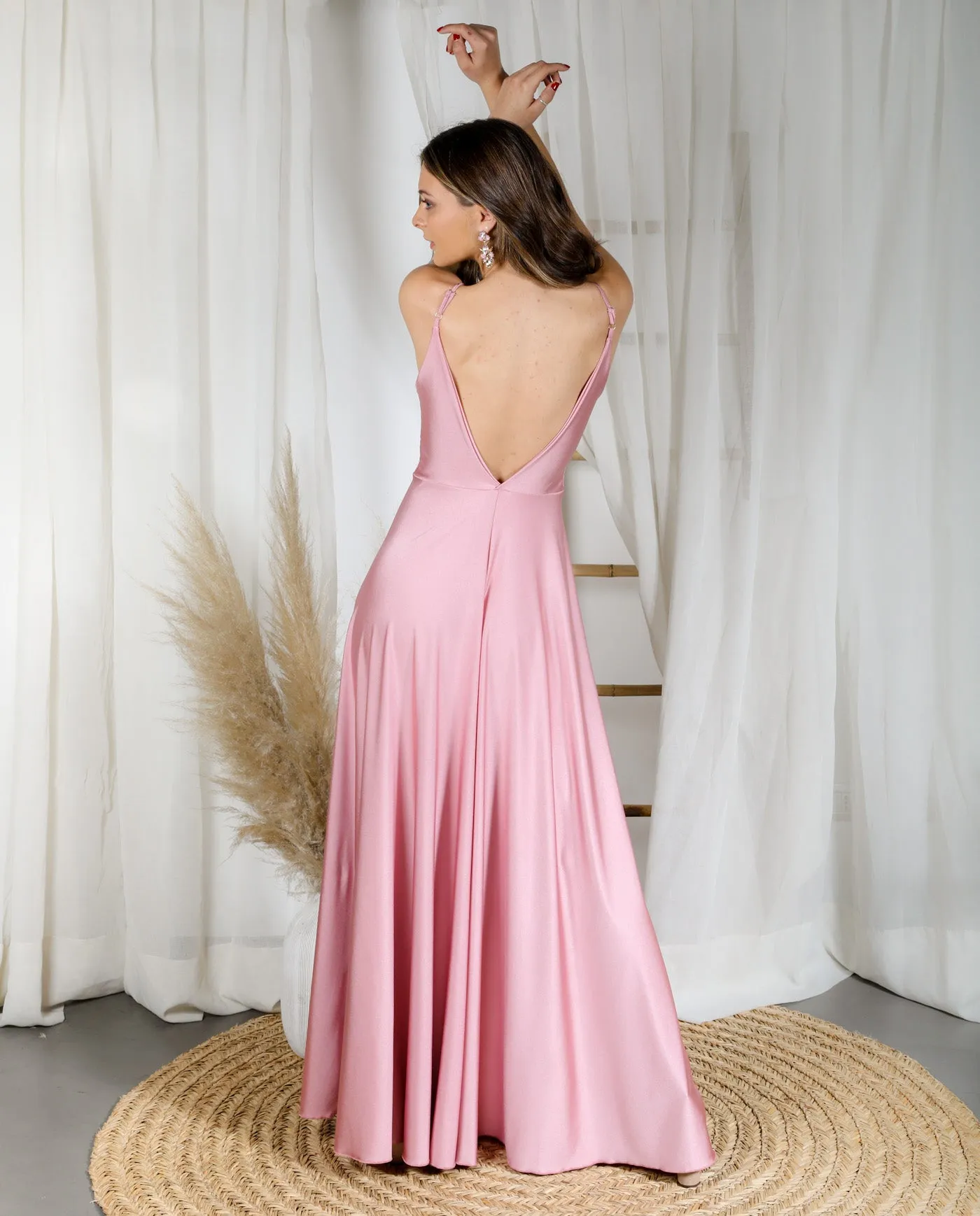 Vestido Largo de Fiesta Nudo Rosado