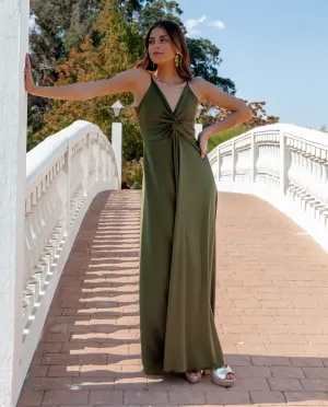 Vestido Largo de Fiesta Nudo Verde Olivo