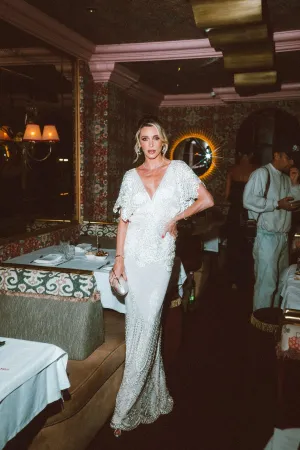 Vestido Longo De Renda Decote Em V
