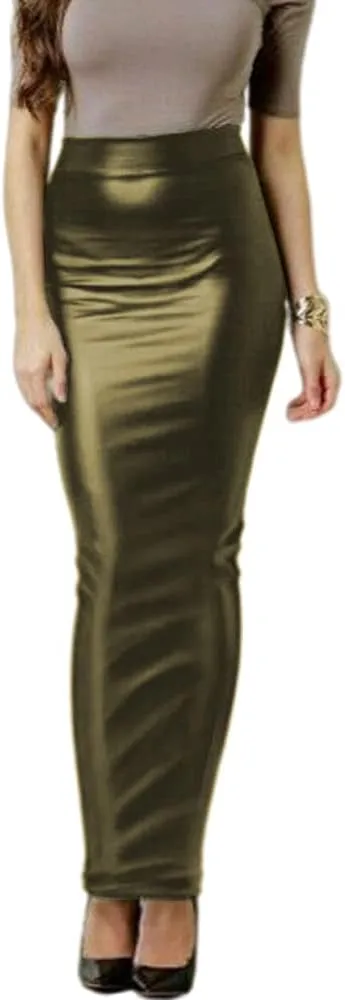 Women Bodycon Long Skirt Black High Waist Pu Leather Tight Maxi Skirts Club Party Wear Elegant Pencil Skirt Saia Faldas 7XL