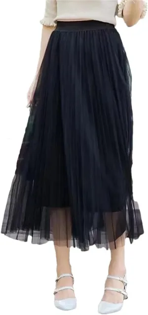 Women Tulle Skirt Mesh A Line Ladies Pleated Skirt High Waist Party Faldas