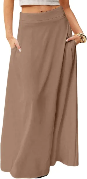 Women's Boho Dresses 2025 Floral Skirt Casual Elastic High Waist Maxi Skirts Flowy A Line Beach Long Skirt, S-2XL