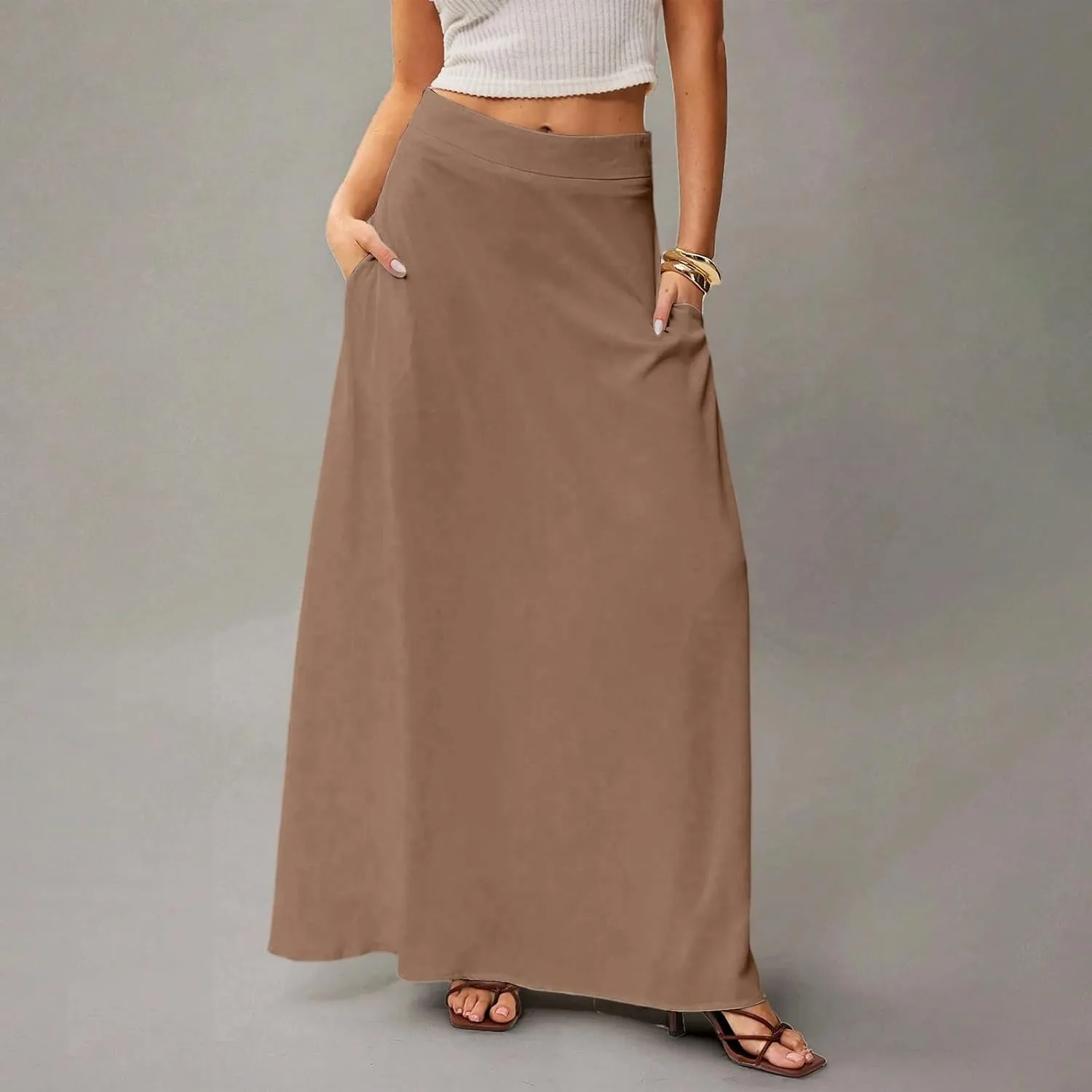 Women's Boho Dresses 2025 Floral Skirt Casual Elastic High Waist Maxi Skirts Flowy A Line Beach Long Skirt, S-2XL