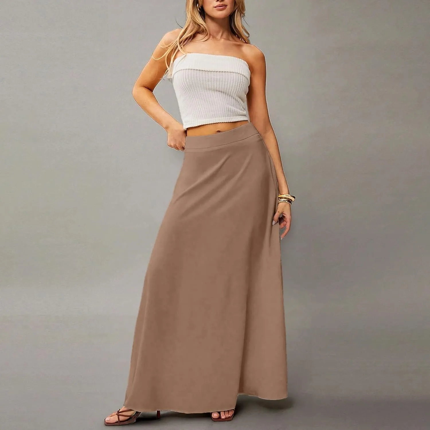 Women's Boho Dresses 2025 Floral Skirt Casual Elastic High Waist Maxi Skirts Flowy A Line Beach Long Skirt, S-2XL