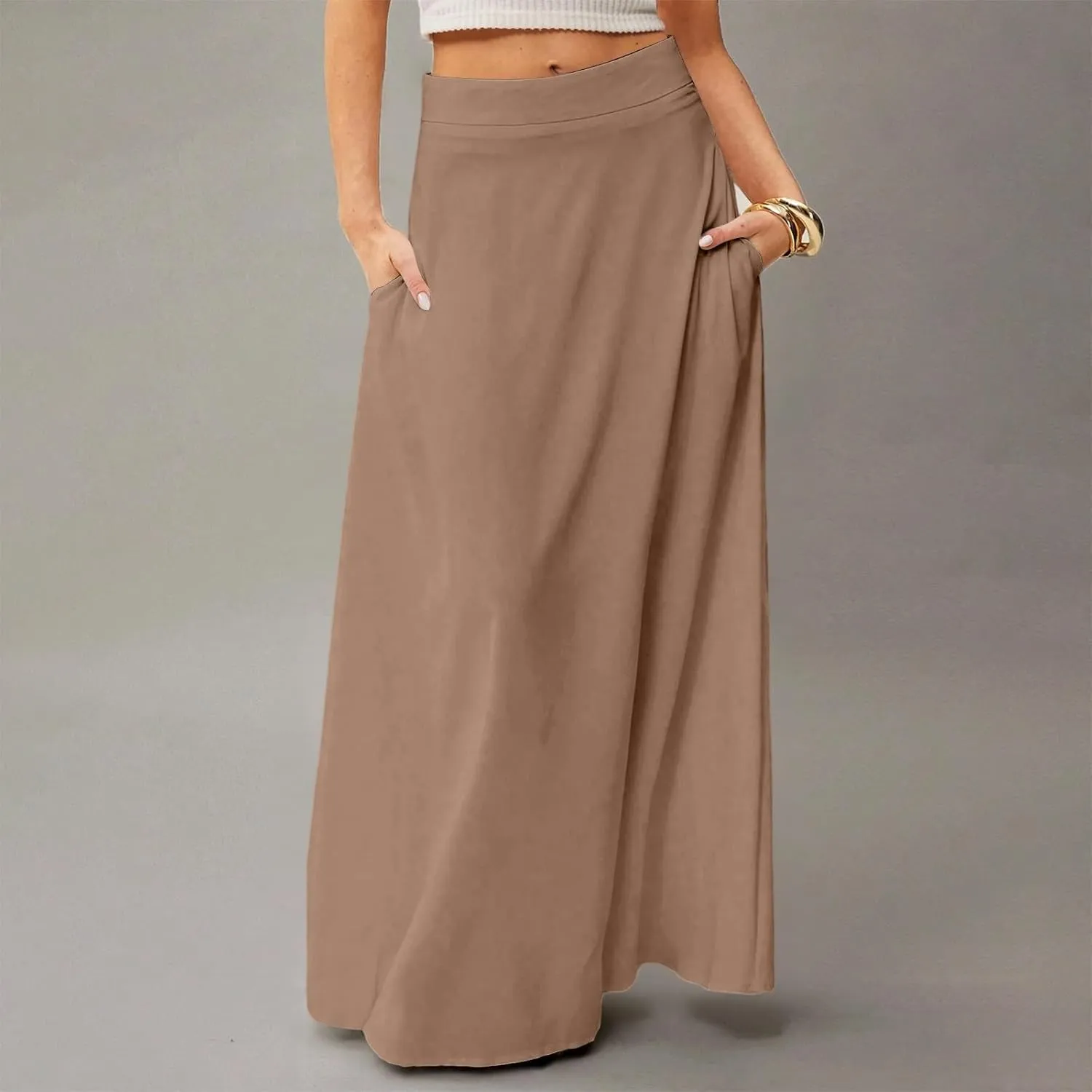 Women's Boho Dresses 2025 Floral Skirt Casual Elastic High Waist Maxi Skirts Flowy A Line Beach Long Skirt, S-2XL