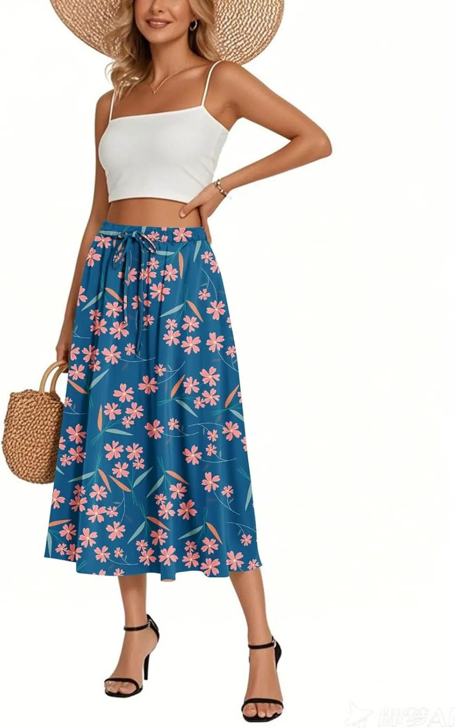 Women's Boho Outfits 2025 Bohemian Long Skirts Flowy High Waist A Line Summer Pleated Skirts, S-2XL