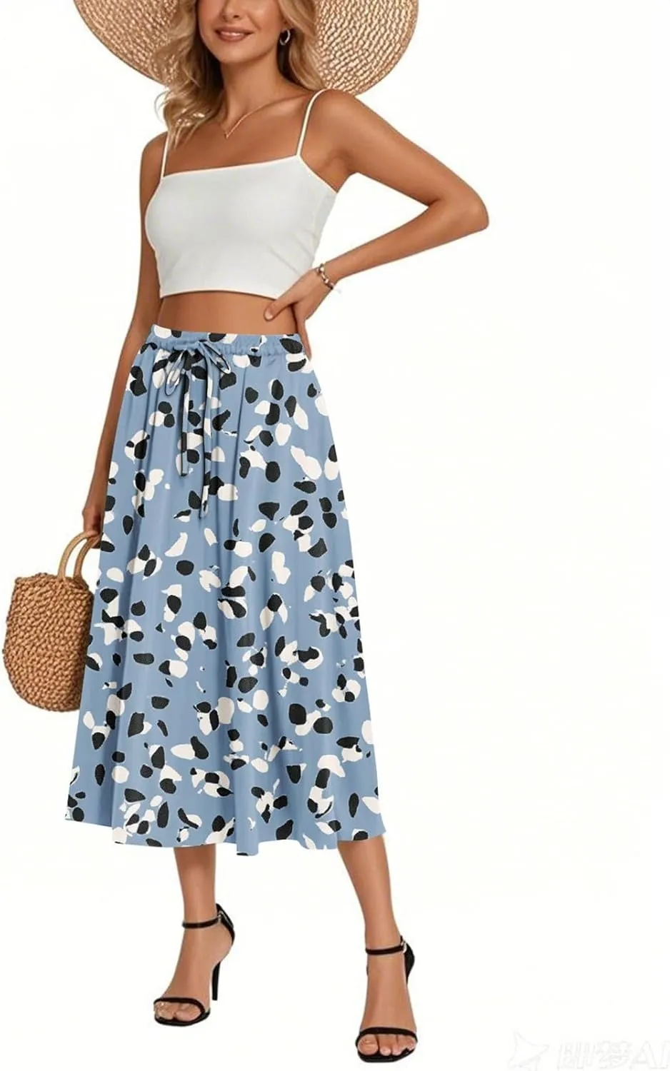 Women's Boho Outfits 2025 Bohemian Long Skirts Flowy High Waist A Line Summer Pleated Skirts, S-2XL