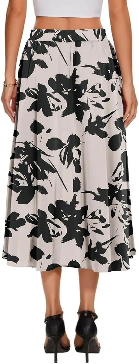 Women's Boho Outfits 2025 Bohemian Long Skirts Flowy High Waist A Line Summer Pleated Skirts, S-2XL