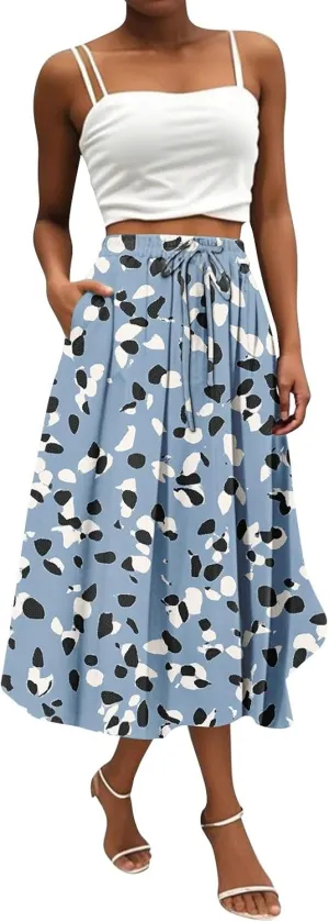 Women's Boho Outfits 2025 Bohemian Long Skirts Flowy High Waist A Line Summer Pleated Skirts, S-2XL