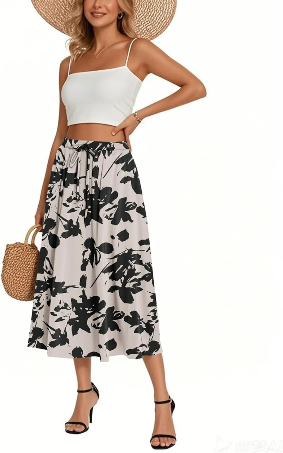 Women's Boho Outfits 2025 Bohemian Long Skirts Flowy High Waist A Line Summer Pleated Skirts, S-2XL