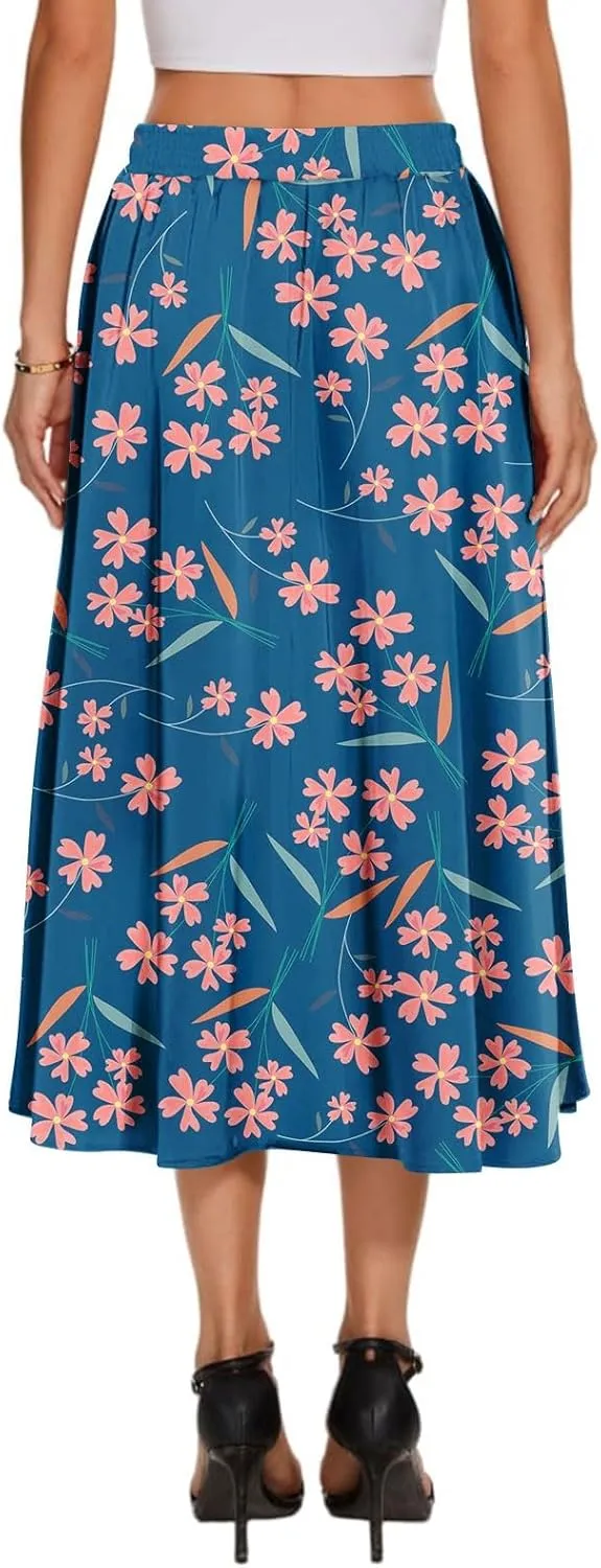 Women's Boho Outfits 2025 Bohemian Long Skirts Flowy High Waist A Line Summer Pleated Skirts, S-2XL