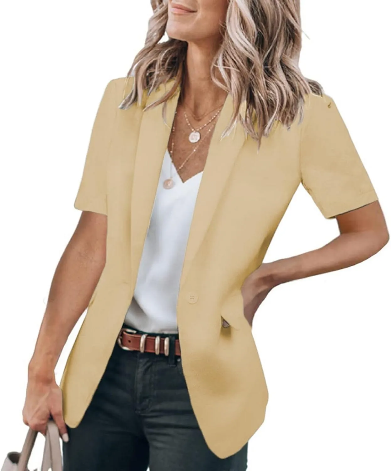 Women's Casual Blazer Summer Short Sleeve Blazers Lapel Open Front Work Office Jacket Profession Bussiness Suit Jackets