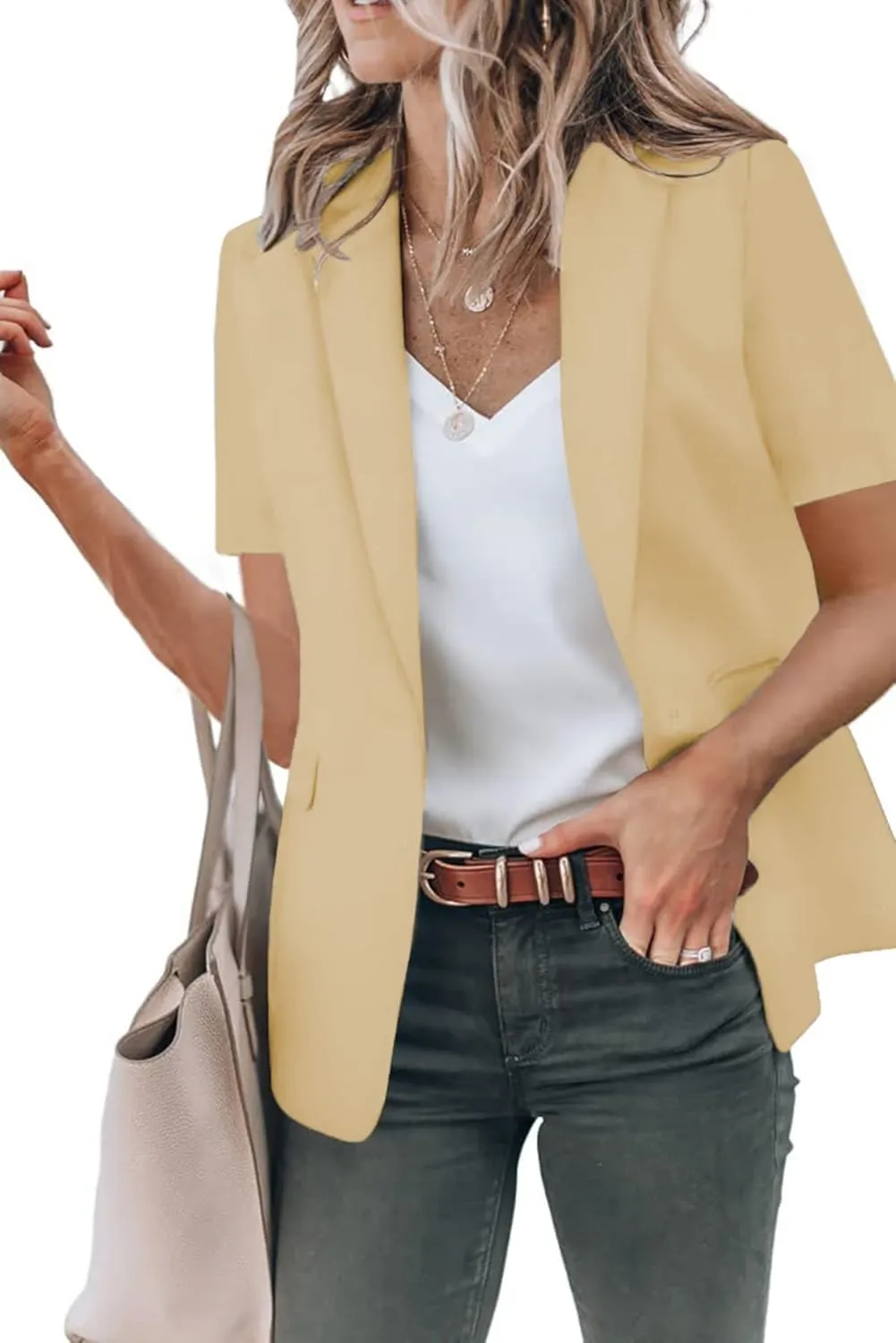 Women's Casual Blazer Summer Short Sleeve Blazers Lapel Open Front Work Office Jacket Profession Bussiness Suit Jackets