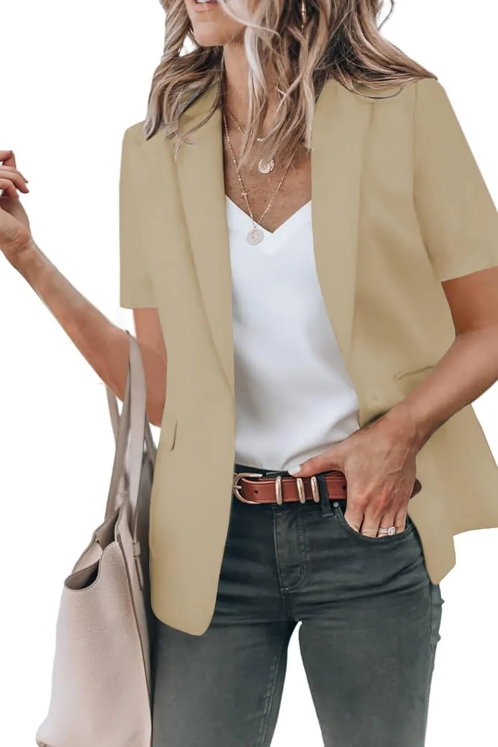 Women's Casual Blazer Summer Short Sleeve Blazers Lapel Open Front Work Office Jacket Profession Bussiness Suit Jackets