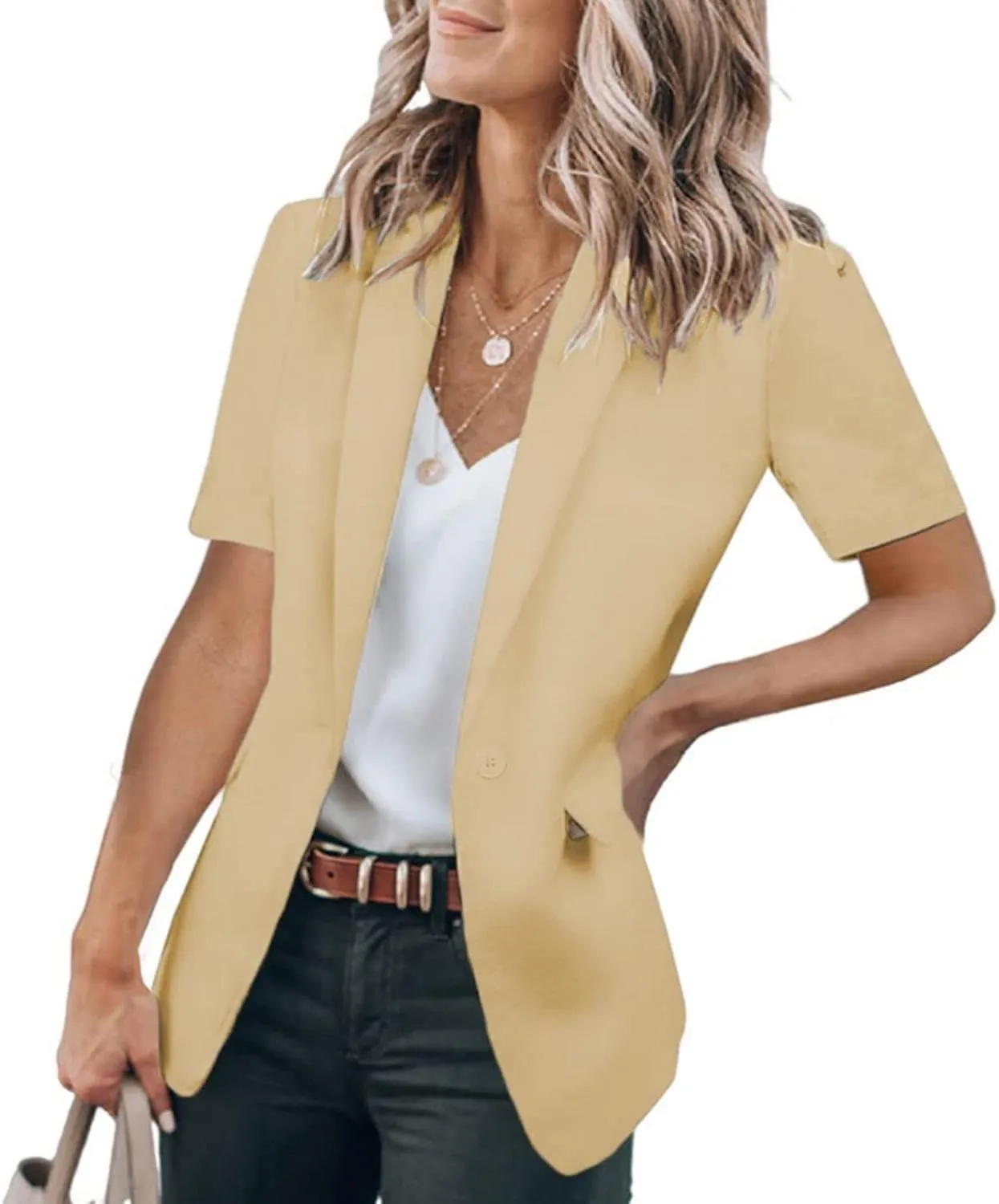 Women's Casual Blazer Summer Short Sleeve Blazers Lapel Open Front Work Office Jacket Profession Bussiness Suit Jackets