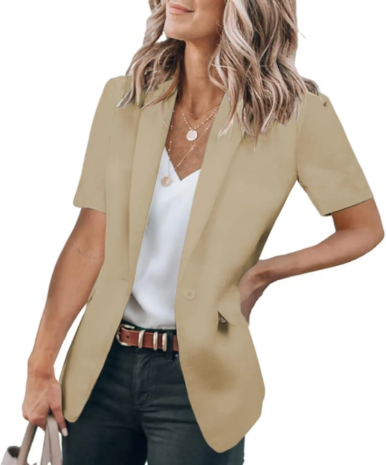 Women's Casual Blazer Summer Short Sleeve Blazers Lapel Open Front Work Office Jacket Profession Bussiness Suit Jackets