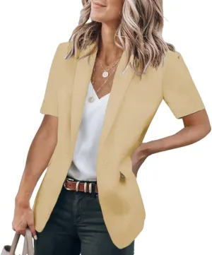 Women's Casual Blazer Summer Short Sleeve Blazers Lapel Open Front Work Office Jacket Profession Bussiness Suit Jackets