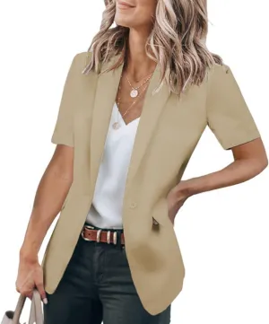Women's Casual Blazer Summer Short Sleeve Blazers Lapel Open Front Work Office Jacket Profession Bussiness Suit Jackets
