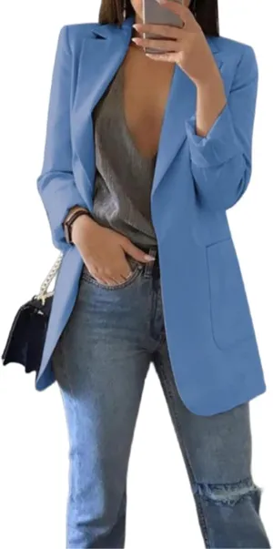 Womens Casual Long Sleeve Blazers Dressy Business Suit Jackets Blazer Solid Color Work Office Open Front Blazer Jacket