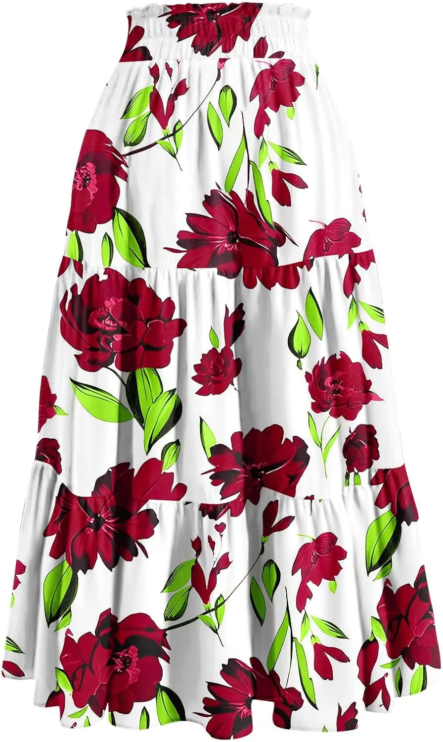 Women's Dresses Boho Floral Skirt Casual Elastic High Waist Maxi Skirts Flowy A Line Beach Long Skirt Dresses